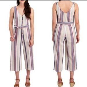 Lily Black Cotton Striped Cropped Jumpsuit